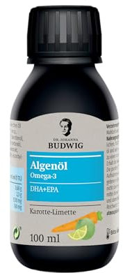 Dr. Budwig Premium Omega 3 Algenöl Vegan Karotte-Limette (100ml) - hochdosiert - 2300mg natürliches DHA, DPA & EPA - flüssig - laborgeprüft - Alternative zu Fischöl