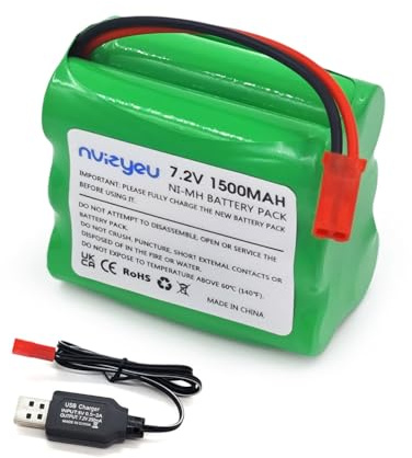 Nvizyeu 7.2v akku, 1500mAh nimh akkupack, wiederaufladbare batterien aa, JST stecker, passend für Elektro spielzeugauto, elektrowerkzeug, ausgestattet mit USB ladekabel