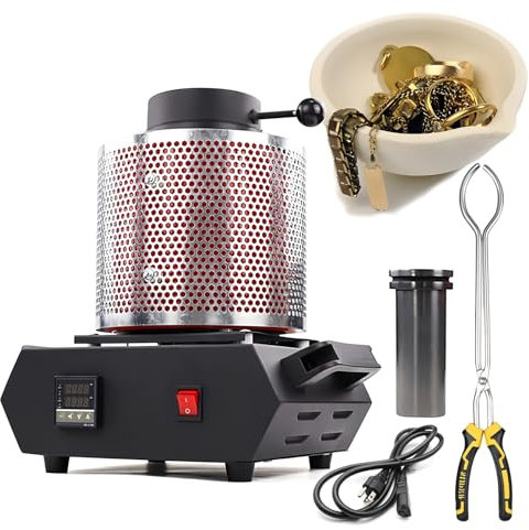 Four de Fusion D'or 1-3kg avec Grille de Protection,Four de Fusion électrique Numérique 1150℃ 1750W,Kit de Fusion D'or pour La Fusion Rapide de Ferraille,D'or,D'argent,de Cuivre,D'aluminium,110V-1KG