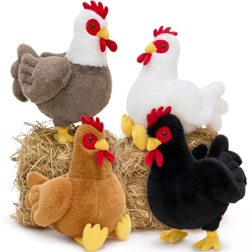 MorisMos 4 stücke süß hühner Kuscheltier Set,weich klein hühner Stofftier plüschtier, deko plüsch küken Henne Chicken Geburtstag Geschenk für Kinder Baby