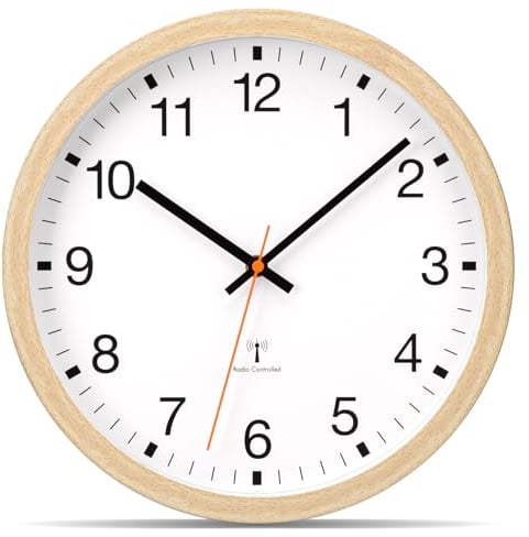VIVILINEN Funkuhr Wand Mit Holzoptik Wanduhr Ohne Tickgeräusche, 30cm | Funkwanduhr Geräuschlos Mit Breitem Rahmen Moderne Wanduhr Funk Ohne Ticken für Wohnzimmer Schlafzimmer Büro Küche
