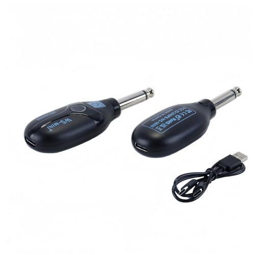 Orivin 1 par de mini sistemas de guitarra inalámbricos de 2,4 GHz, transmisor y receptor de audio inalámbrico recargable para guitarras eléctricas y bajos.