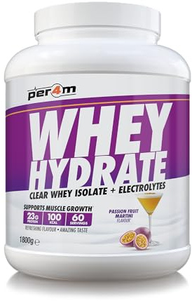 Per4m Whey Hydrate | 23g Whey Isolate & Aquamin Electrolytes | Muscle Growth & Hydration | Clear, Refreshing & Low in Sugar | 60 Serving (1.8kg, Passion Fruit Martini)