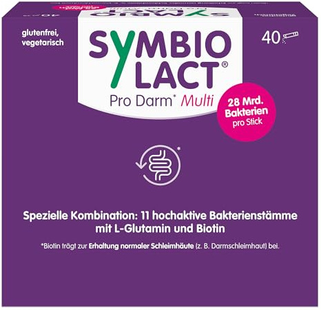 SymbioLact Pro Intestin Multi - Soutient l'intestin pendant et après la prise d'antibiotiques* - Avec bactéries lactiques, biotine et glutamine - 28 milliards de bactéries - Sans gluten - 40 bâtonnets