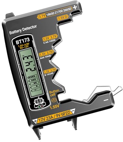 Batterietester mit Mehrfach-Typ-Kompatibilität für 3A D C 9V 12V 23A 18650 21700 Zellen Doppeldisplay Bildschirm Tragbarer Haushaltsbatterietester