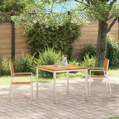 IBUQDDV Stapelbare Gartenstühle 2 Stück aus Massivholz Teak und Edelstahl für Terrasse Balkon, Wetterfeste Outdoor Sitzmöbel mit Ergonomie und Modernem Design