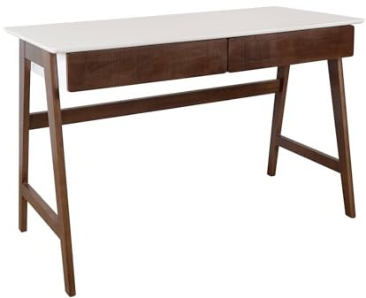sweeek - Bureau décor Bois piétement Bois d'hévéa 2 tiroirs Noyer - Tommy