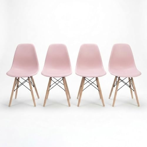 DASCK Pack 4 Sillas Nordicas de Comedor Estilo Escandinavo | Patas Haya Natural | Polipropileno Ergonomico | Carga 120 kg por Silla (Rosa)