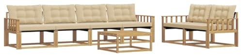 vidaXL Outdoor-Sofagarnitur 7 pcs Weiß und Beige 79 x 79 x 37 cm, Garten, modernes Outdoor-Sofa, Terrassen-Lounge-Set, Bequeme Sitzmöbel für gemütliche Abende