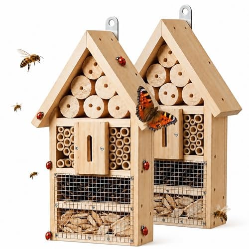 Relaxdays Hôtel à Insectes, kit à Monter, Lot de 2, Bois, Naturel | 30,5×17,5×6 cm, à suspendre, pour abeilles