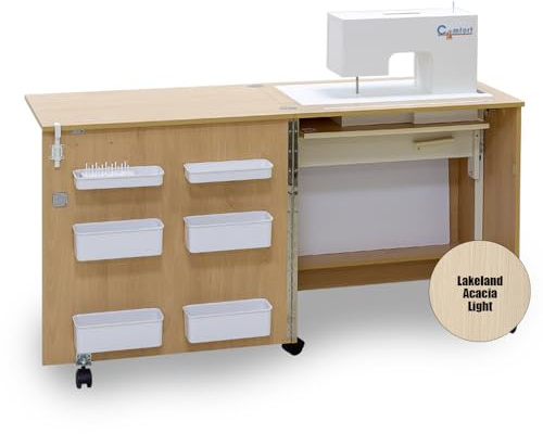 Comfort 1 | Nähmaschinenschrank | Nähmöbel | Nähtisch | (Lakeland Acaia Light, L (Air-Lifter to 15kg))