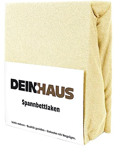 DH DEIN.HAUS Frottee Weiches Spannbetttuch 180 x 200 cm – Baumwolle, mit Gummizug, pflegeleicht, Bettlaken – Farbe: Creme