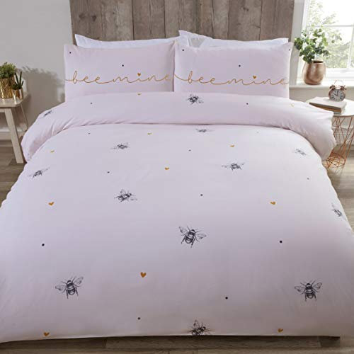 Rapport Bee Mine Bees & Hearts on a Pink Duvet Cover, Bedding Set, Single, Multi Beemin Single-Mult