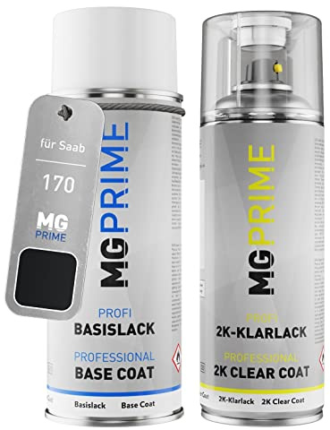 MG PRIME Autolack Set Spraydose für Saab 170 / 2QU Svart/Schwarz +2K | Set aus Basislack + 2K Klarlack, Sprühdosen 400ml