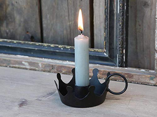 Chic Antique Kerzenhalter Krone Crown Kerzenständer Kammerleuchter mit Henkel französisch antik schwarz