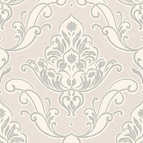 Pink Silver Damask Wallpaper Ornamental Glitter Sparkle Floral YöL Gatsby
