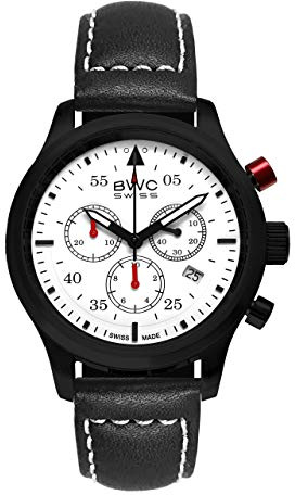 BWC Swiss Herren Uhr Chronograph Quarz mit Leder Armband 200175446