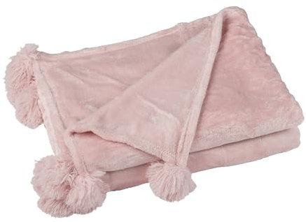 J-Line Plaid Pompom - Polyester - Puderrosa - 170 x 130 cm