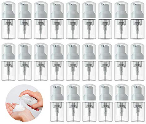 Leere Schaumstoff-Pumpflaschen, 30 ml, Reisegröße, Kunststoff, Seifenflasche, tragbar, klein, Desinfektionsmittel, nachfüllbar, klar, sofort schäumend, für Handlotion, Shampoo, 24 Stück