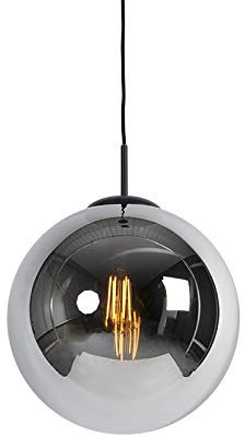 Qazqa - Art Deco Art Deco Hängelampe I Pendellampe I Pendelleuchte schwarz mit Rauchglas 30 cm - Pallon I Wohnzimmer I Schlafzimmer - Kugel I Kugelförmig I Länglich - LED geeignet E27