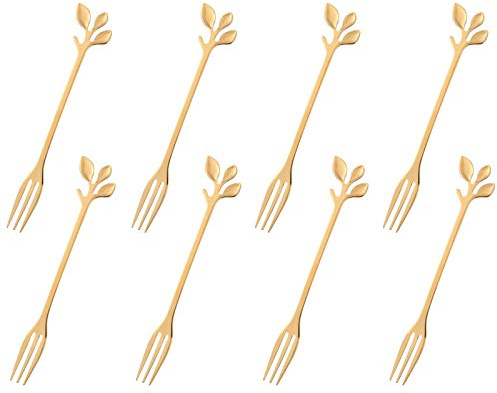 dcieiosul Gold Stainless Steel Dessert Fruit Forks Set of 8, Tableware Flatware Party Supplies, 4.7 inch Specialty Demitasse Stirring Spoons Mini Salad Appetizing Cake Fork