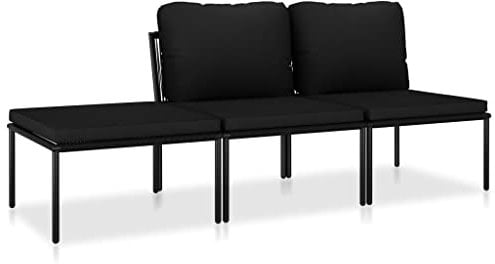 vidaXL Gartenmöbel 3-TLG. mit Auflagen Sitzgruppe Garten Garnitur Lounge Sofa Sitzgarnitur Gartenset Gartensofa Mittelsofa Fußhocker Schwarz PVC