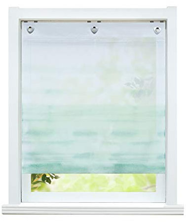 ESLIR Raffrollo ohne Bohren Raffgardine mit Ösen Transparent Gardinen mit U-Haken Ösenrollo Voile Farbverlauf Muster Grün BxH 140x140cm 1 Stück