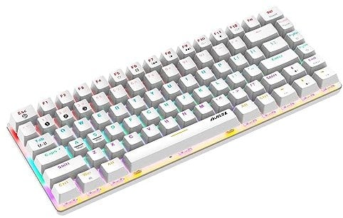 FELiCON AK33 Wireless Gaming Keyboard, 80% Mechanical Keyboard with Blue Click Switch, Rechargeable Bluetooth 5.0 and Type C Wired Two Modes, 18 Rainbow Backlit, QWERTY for PC Mac - White
