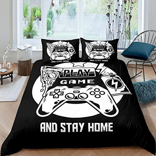 Tbrand Jungen Spiel Bettwäsche Set 135x200cm Gamer Videospiel Gamepad Bettbezug Set Dekor Gaming Modern Spiel Controller Betten Set Hypoallergen Leicht 2St,Schwarz