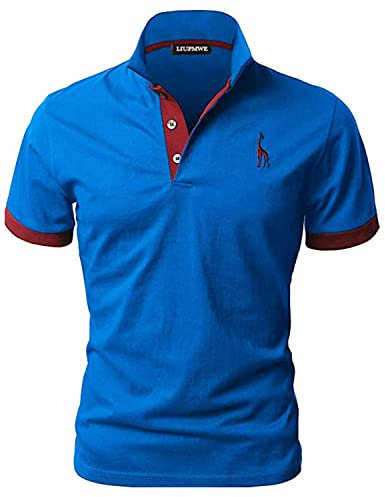 LIUPMWE Mens Polo Shirts Short Sleeve Giraffe Embroidery Golf T-Shirt S-3XL,XXL,Blue+RedNEW