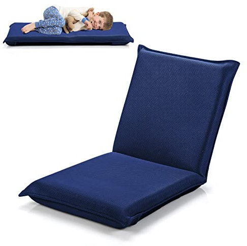 RELAX4LIFE Bodenstuhl klappbar, Bodensessel mit Liegefunktion, Lehnstuhl mit 6 Einstellbarer Rückenlehne, Bodensitz zum Fernsehen Lesen Spielen, Meditationsstuhl Lazy Sofa gepolstert (dunkelblau)