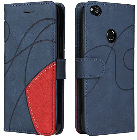 Fatcatparadise Kompatibel mit Huawei P8 Lite 2017/Honor 8 Lite/ P9 Lite 2017 Hülle, Leder PU Brieftasche Handyhülle Flip Case Silikon Bumper Schutzhülle. Lederhülle mit Kartenfächern (Blau)