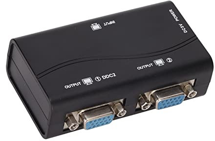 PUSOKEI VGA Splitter, 1 in 2 Out, USB Powered 250MHZ 1080P Video Splitter, with USB Cable, Plug and Play, for Screen Duplication