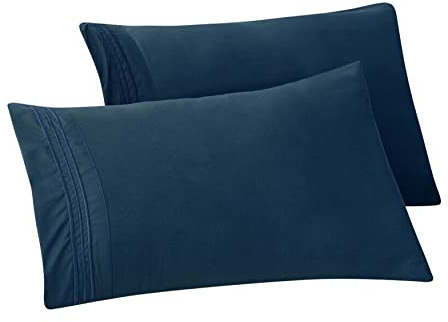 Elegant Comfort Solid Pillowcases 1500 Premium Hotel Quality Microfiber - Smooth Weave, Wrinkle and Stain Resistant, Easy Slip-On, 2-Piece Set, King Pillowcase, Navy