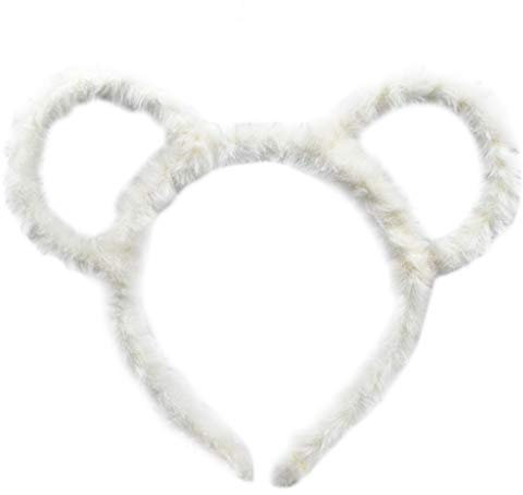 Oilmal Hair Hoop, Women Winter Thick Plush Headband Round Mouse Bear Ears Makeup Hair Hoop Bandana White