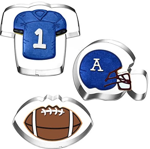 UKoosien Ausstechformen American Football Set-3 Stück-Fußball, Fußball Helm und Jersey Plätzchen Ausstecher Linzer Keksausstecher für Kinder