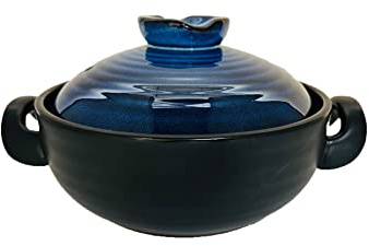 Lake Tian Ceramic Cooking Pot, Clay Pot Cooking, Earthenware Pot, Japanese Donabe, Chinese Ceramic/Casserole/Clay Pot/Earthen Pot Cookware Stew Pot Stockpot with Lid Small Steam, 砂锅 (Blue 2.5L/2.6QT)