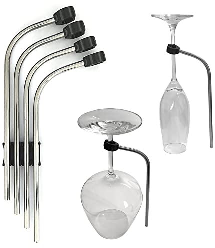 BeDiCo I Set of 4 I Stainless Steel Dishwasher Attachment Wine Glass Holder I Protects Glasses from Tips, Breakage, Scratches I Includes Wall Mount