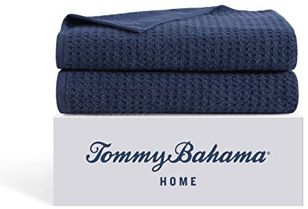 Tommy Bahama Badetuch-Set, sehr saugfähige Baumwolle, Badezimmer-Dekor, fusselarm und farbbeständig, 2-teilig, Nordpazifik, Dunkelblau