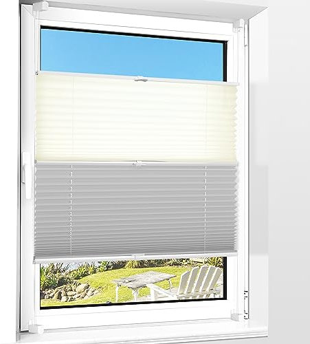 BOBODECO Day-Night Plissee ohne Bohren Verdunkelung mit Klemmfix, Beige-Grau 60x130cm (BxH) Thermo Plissee 100% Verdunkelnd & lichtundurchlässig