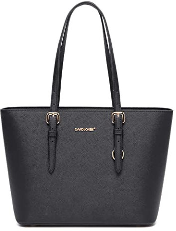 David Jones - Damen Shopper Handtasche - Frau Henkeltasche Mittlere Große Tote PU Leder - Tasche Schultertasche Büro Schule Einkauf Shopping Bag - Aktentasche Arbeitstasche Elegant Alltags - Schwarz