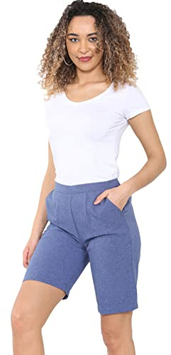 MyShoeStore Ladies Womens 3/4 Three Quarter Half Elasticated Trouser Plain Capri Cropped Stretch Trousers Plain ¾ Length Pants Summer Shorts Plus Big Sizes 10 to 24 (Cationic Shorts Denim Blue, 18)