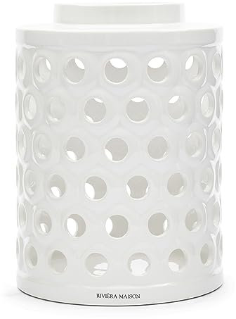 Riviera Maison Windlicht weiß, Kerzenständer groß, Mit Löchern Bedruckt, Handgefertigt - RM La Baule Hurricane L - Porzellan - (ØxH) 22x30