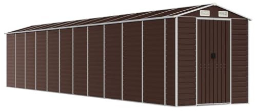 vidaXL Gerätehaus, Gartenhaus mit Schrägdach Griffe, Gartenschuppen Schuppen mit Stauraum, Geräteschuppen Metallschuppen, Braun 191x980x198 cm Verzinkter Stahl