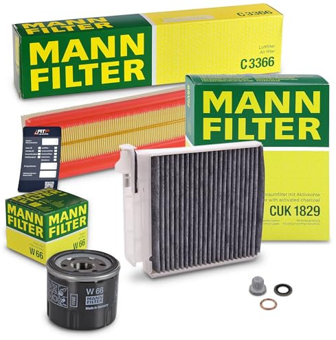 MANN-FILTER Inspektionspaket Filterset 1x Ölfilter, 1x Luftfilter, 1x Innenraumfilter (Aktivkohlefilter), Kompatibel mit DACIA LOGAN (LS_), SANDERO, RENAULT CLIO, MODUS/GRAND MODUS (F/JP0_), TWINGO