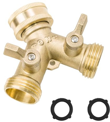 Diivoo Hose Splitter Two Way, Heavy Duty Brass Hose Pipe Tap Connector and Fittings, Tap Distributor for Outdoor and Garden Hoses, High Flow Rate, 2 Valves with Individually Controllable,3/4 Standard