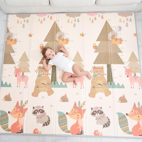 Tapis D'éveil Bébé Pliable Epais Réversible 150x180x1cm - Tapis De Jeu Pour Enfant Bebe - Tapis De Sol XXL En Mousse - Tapis De Motricité Favorisant Le Développement Sensoriel - Cadeau Naissance Bébé