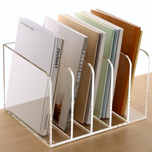 SANRUI Porte-revues en acrylique avec 5 compartiments verticaux, organiseur de bureau transparent pour bureau, maison, école, décoration (B5)