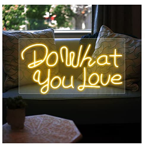KHiry Neon Sign Do What You Love Neon Lights Sign,Custom Handmade Visual Bar Wall Light Up Sign Neon Decor (Red 70X35CM) (Yellow 60X30CM)