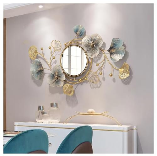MIYUEWU Large Decorative Wall Mirrors for Living Room, Creative Metal Ginkgo Biloba Wall-Mounted Mirror Wall Decor Mirror for Entrance Bedroom,A,83 * 48cm